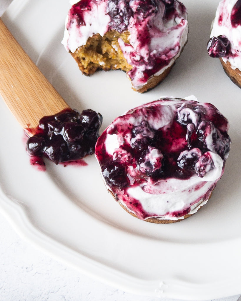 Butternut squash muffins with whipped coconut cream and wild salal berry spread